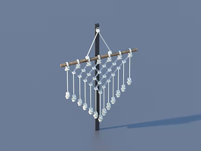 Household Beaded Hanging Decor Accessory With Wooden Bar And Small Beads 3d model
