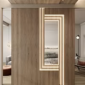 Modern Wooden Room Divider With Gray Panel For Interior Design 3d model