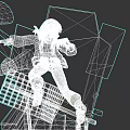 Pink Haired Woman Jumping in Stylish Jacket with Megaphones and Graffiti Steps
