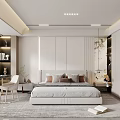 Modern Bedroom Interior Design With White Walls Bed Nightstands Desk Chair And Soft Rug