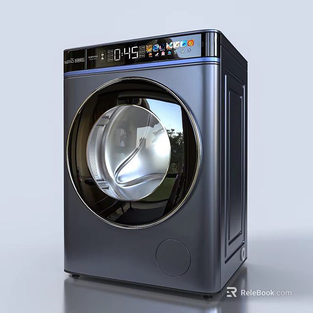Modern Front Load Washing Machine with Transparent Door and Digital Display Control Panel 3d model 