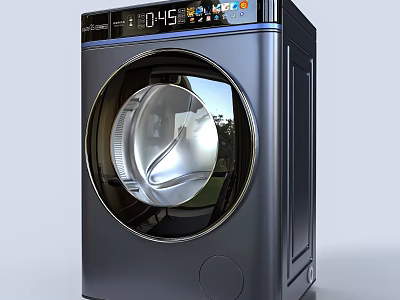 Modern Front Load Washing Machine with Transparent Door and Digital Display Control Panel 3d model