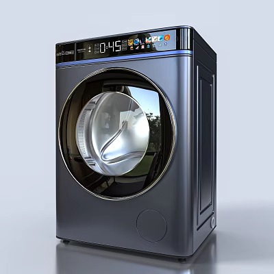 Modern Front Load Washing Machine with Transparent Door and Digital Display Control Panel 3d model