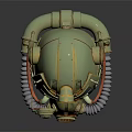 Vintage Steampunk Helmet With Metallic Green Gold Mechanical Lamp And Breathing Tubes