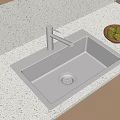 White Built-in Kitchen Sink in White Quartz Countertop with White Faucet and Light Wooden Cabinets
