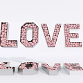 LOVE Letters Made Of Pink Decorative Balls In 3D Design On White Background