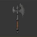 Medieval Battle Axe Featuring Double Metal Blades Spike And Wooden Handle With Orange Stripes