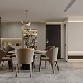 Modern Living Dining Room With Black Sofa Round Coffee Table Piano And Ring Pendant Lights