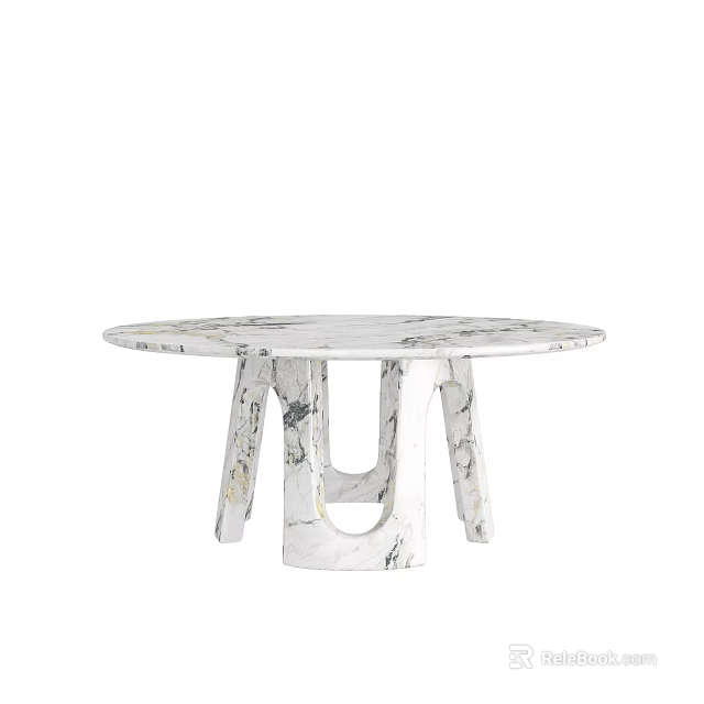 Marble Dining Table With Round Top And Unique Modern Base Design 3d model