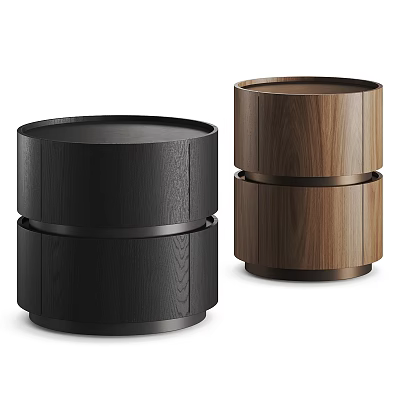 Black and Brown Two Tier Wooden Bedside Tables With Modern Round Design 3d model