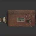 Rusty Metal Equipment Box With Label And Latches On Reflective Surface 3d model