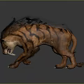 Realistic Saber Toothed Tiger 3D Model With Brown Striped Fur Long Mane And Sharp Fangs