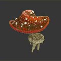 Vibrant Red Mushroom With White Spots And Root Like Structure On Black Background 3d model