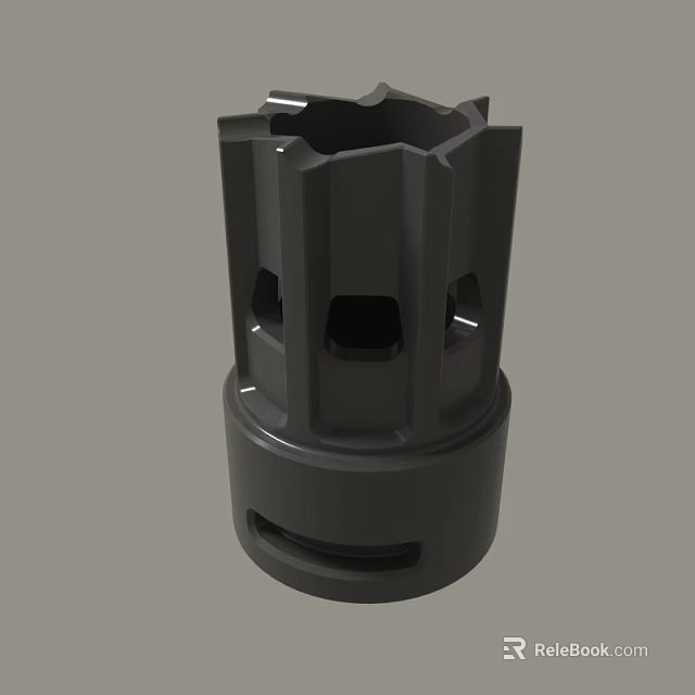 Black Industrial Cylindrical Metal Component Featuring Multiple Holes And Slots 3d model 