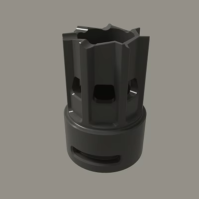 Black Industrial Cylindrical Metal Component Featuring Multiple Holes And Slots 3d model