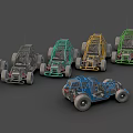Five Open Frame Off Road Vehicles With Various Colors And Large Tires 3d model