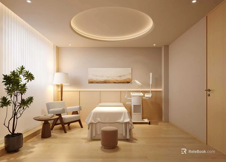Relaxing Beauty Salon Interior With Comfortable Treatment Bed And Soft Lighting 3d model 