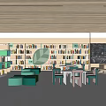 Book Art Modern Library Interior With Colorful Bookshelves Wooden Ceiling Reading Tables Chairs And Blackboard