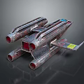 Sci Fi Spaceship Model With Multiple Metallic Tubes Detailed Design And Emblem 3d model