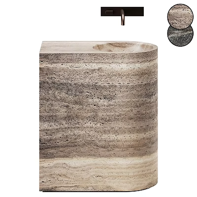 Elegant Cylindrical Natural Stone Washbasin With Unique Striped Texture And Modern Design 3d model