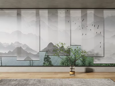 New Chinese-style roller shutter landscape roller shutter 3d model