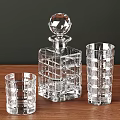 Clear Glass Tableware Set With Grid Pattern Design Decanter And Glasses On Wooden Tabletop 3d model