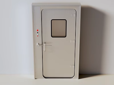 Industrial Metal Door with Square Viewing Window Red Green Buttons and Silver Handle 3d model