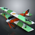 Vintage Aerospace Biplane Model Featuring Green White Orange Color And Black Cross Markings