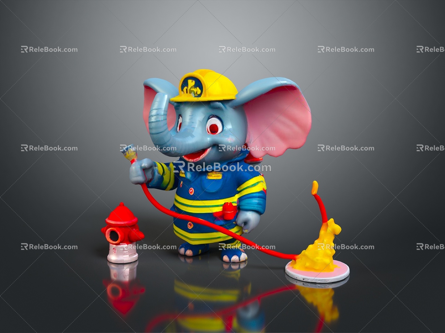 Elephant Firefighter Firefighter Fire Fighting Suit Vasuit Vasuit Vasuit Hoses 3d model