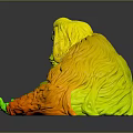 Art Character Orangutan With Vibrant Red Fur And Blue Face In Sitting Posture