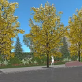 Scenic Landscape Walls Surrounded by Autumn Yellow Trees Pedestrians and Street Lamps in Green Space