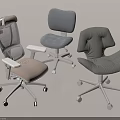 Three Modern Office Chairs With Mesh Fabric Upholstered Seats And Swivel Wheels