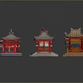 Traditional Chinese Pavilion Models With Various Colored Roofs And Architectural Details