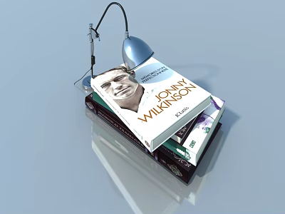 Functional Pet Cabinet With Stacked Books And Table Lamp Design 3d model