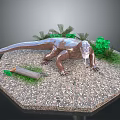 Realistic Lizard Decorative Figurine On Hexagonal Platform With Green Plants And Log