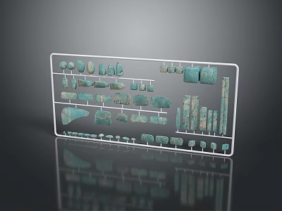 Turquoise Instrument Art Supplies Collection Organized On White Display Rack With Various Tools 3d model