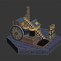 Vintage Industrial Building With Brick Structure Chimney Large Wheel Ladder And Water Towers