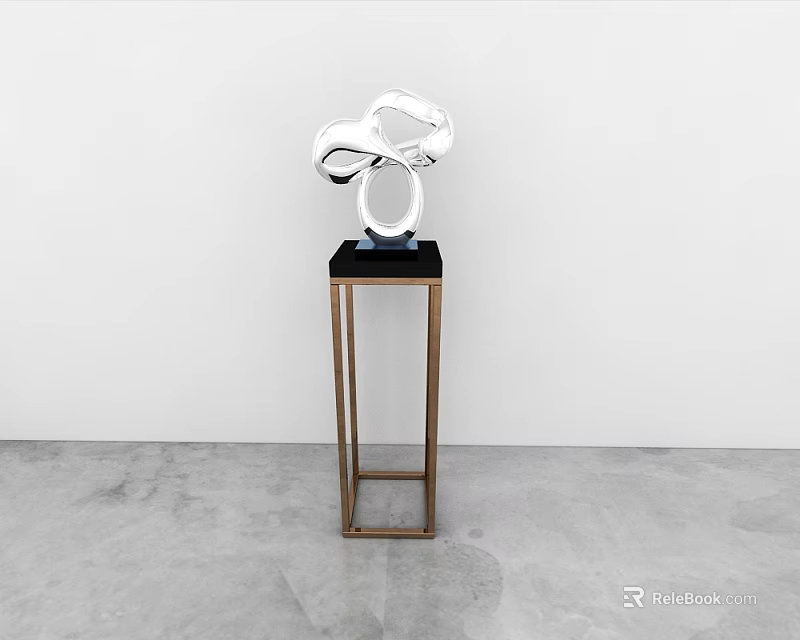 Modern Coffee Table With Black Tabletop And Brass Metal Frame Holding Silver Sculpture 3d model 