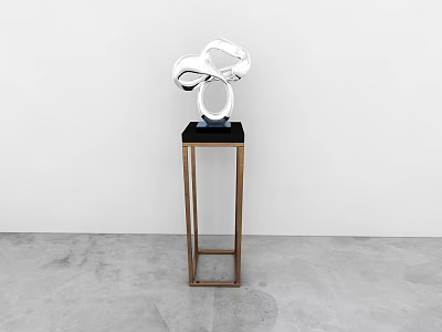 Modern Coffee Table With Black Tabletop And Brass Metal Frame Holding Silver Sculpture 3d model