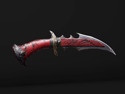 Decorative Ornament Set With Red Textured Handle And Intricate Carved Blade Design 3d model