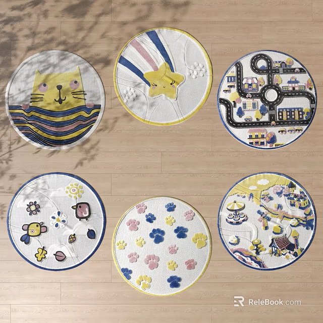 Colorful Round Carpets With Kids Friendly Cartoon Patterns And Playful Designs 3d model 