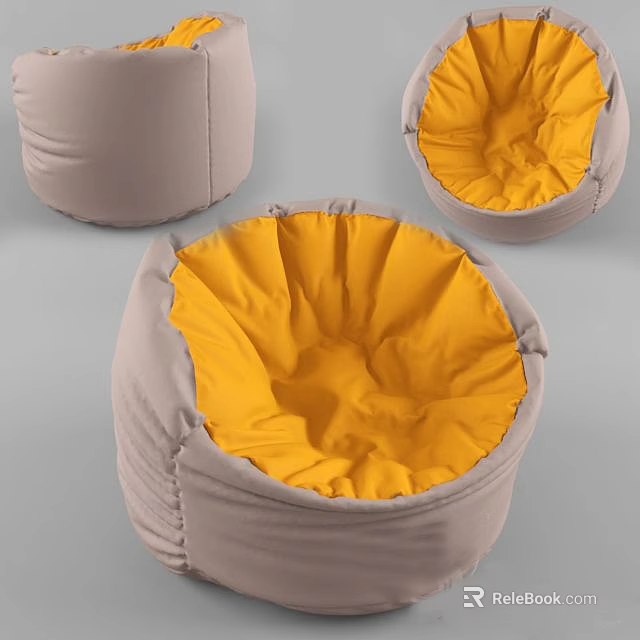 Cozy Bean Bag Chair With Gray Outer Cover And Yellow Soft Interior 3d model 