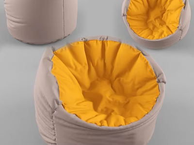Cozy Bean Bag Chair With Gray Outer Cover And Yellow Soft Interior 3d model