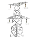 Black and White Line Drawing of Electrical Transmission Tower Structure Design