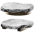 Natural Stone Coffee Table With Rustic Wooden Base And Textured Organic Edges