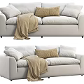 Off White Two Seater Sofa with Textured Brown Pillow and Beige Blanket Modern Cozy Design