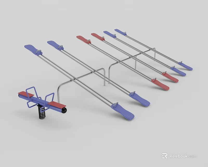 Outdoor Seesaw Set With Blue Red Metal Frame And Spring 3d model 