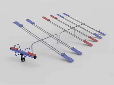 Outdoor Seesaw Set With Blue Red Metal Frame And Spring 3d model