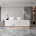 Modern Office Reception Desk With Marble Countertop Receptionist Two Computers And Decorative Wall 3d model