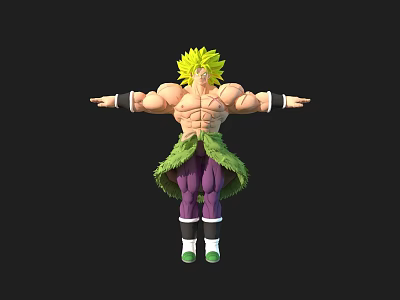 Muscular Green Haired Game Movie Character With Green Fur Cape Purple Pants Arms Outstretched 3d model